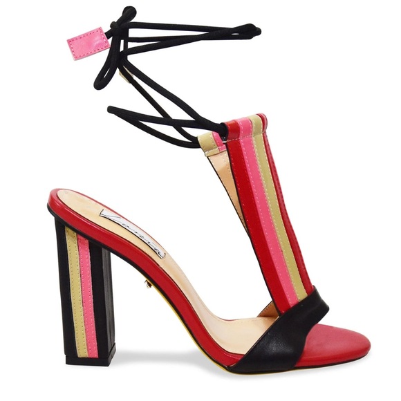 Red and Pink Strappy ankle strap Heels size 12 - Picture 1 of 7